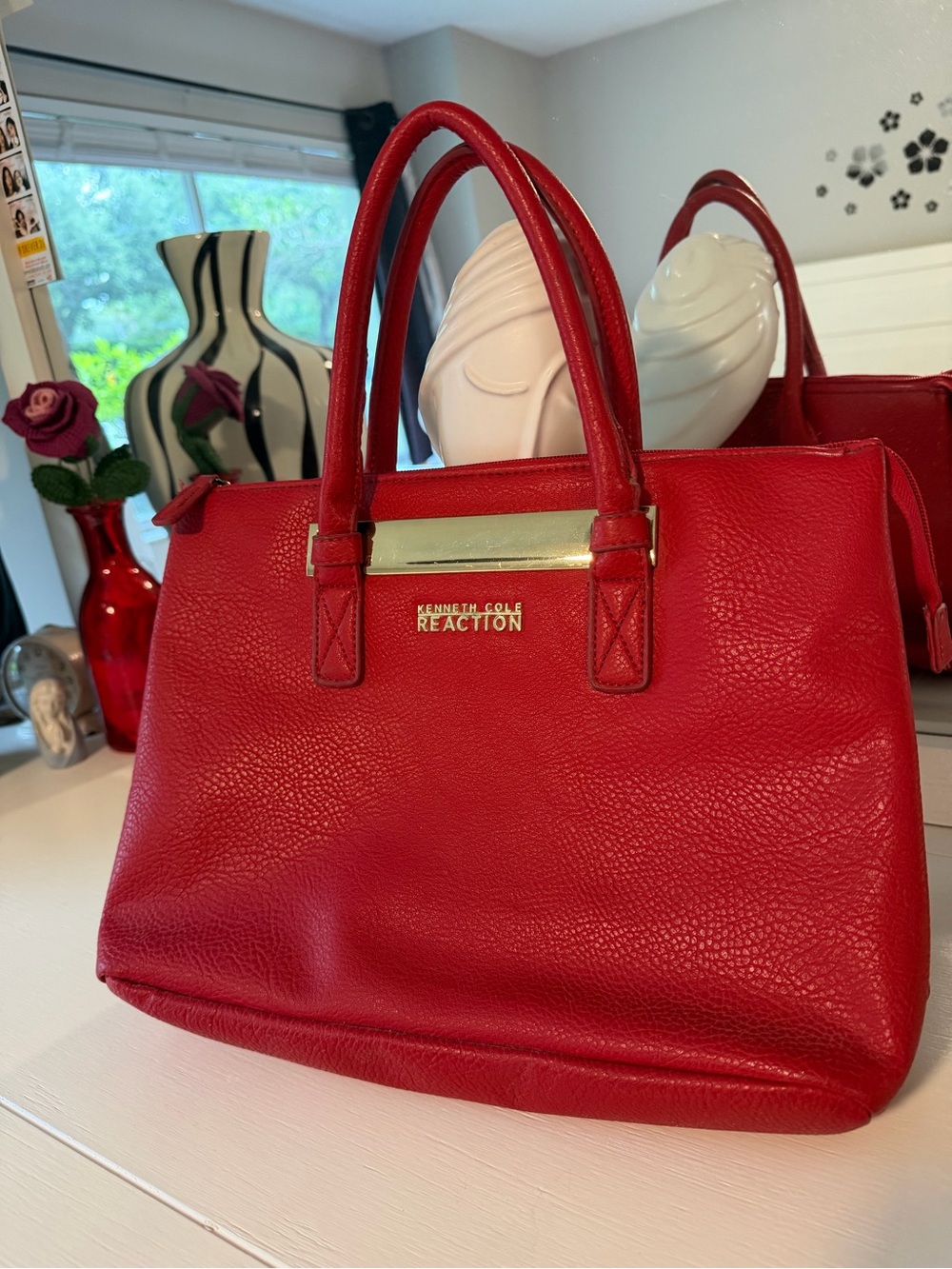 Kenneth Cole Reaction Vibrant Red Satchel with Gold Accent